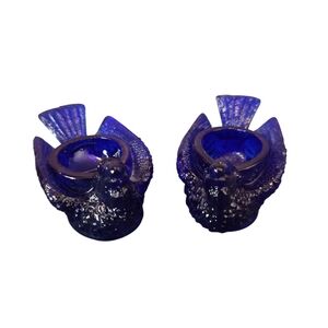 Vintage Cobalt Blue Glass Bird With Berry Open Salt Cellar